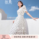 香影（xiangying）泡泡袖連衣裙女2025夏裝新款萊賽爾天絲碎花高腰法式方領(lǐng)裙子 米色 S
