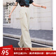 百圖betu女裝春季新款休閑褲高腰寬松多口袋闊腿工裝褲女2402T71 杏色 M