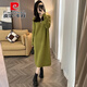 皮爾卡丹（pierre cardin）秋冬新款配大衣內搭拉鏈針織連衣裙女小個(gè)子氣質(zhì)穿搭顯瘦毛衣裙子 綠色 XL