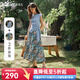 Olrain歐芮兒藍(lán)色綁帶上衣碎花半裙套裝女夏季2025新款時(shí)尚兩件套 藍(lán)色 M