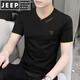 JEEP SPIRIT2025夏季新款莫代爾男裝短袖T恤V領(lǐng)刺繡冰絲冰感速干體恤衣服潮流 112款-黑色 2XL 適合【140斤-160斤】