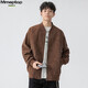 MMOPTOP麂皮絨復古PU棒球領(lǐng)夾克秋冬季機車(chē)寬松皮衣外套MJK13棕色XL