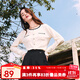 百圖betu女裝秋季新款T恤撞色圓領(lǐng)小香風(fēng)百搭T恤女2408T27 米白 M
