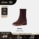 Clarks其樂Lileigh系列新品女士秋冬英倫粗高跟中筒襪靴 深棕色261796394 37.5