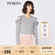 PORTS寶姿 新品女裝優(yōu)雅露肩荷葉邊毛針織衫SA9K435GZF015 探燈銀 S
