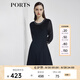 PORTS寶姿 商場同款新品女裝氣質(zhì)撞色雪紡連衣裙LL8K207KZE015 黑色 S