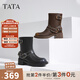 他她（TATA）復古棕色西部靴女靴加絨馬丁靴機車(chē)靴牛仔短靴秋GJC01DZ4 黑色（單里） 37