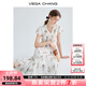 VEGA CHANGVEGA CHANG連衣裙女2025年夏季新款法式碎花收腰修身泡泡袖仙女裙 白底繡花（連衣裙） M
