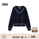 森馬（Semir）森柔|毛衣女冬季絞花提花寬松V領(lǐng)上衣潮流時(shí)尚慵懶風(fēng)疊穿毛衫 藍色調00388 M