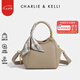 CHARLIE&KELLI CK品牌包包女包2025新款輕奢軟皮手提包輕便水桶包單肩斜挎包 大象灰【京倉配送 品牌禮袋】