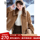百圖betu女裝冬季新款短外套翻領(lǐng)仿麂皮絨皮毛一體外套女2410D02 駱駝色 S