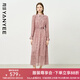 顏域碎花襯衫連衣裙女2025新款早秋長(cháng)袖收腰過(guò)膝女士氣質(zhì)雪紡長(cháng)裙 粉花 XL