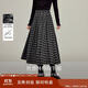茵曼復古磨毛格子百褶半身裙2025秋女裝新款高腰A字裙 灰黑格子 M