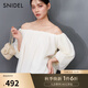 SNIDEL2025春夏新品時(shí)尚優(yōu)雅一字領(lǐng)露肩泡泡袖雪紡襯衫SWFB251166 象牙白 均碼 (F)