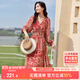 尚都比拉春秋中長款印花紅色連衣裙氣質女神范顯瘦度假裙子 紅花 XL 