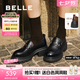 百麗（Belle）七夕禮物復(fù)古抓皺鎏金樂福鞋女商場款牛皮粗跟jk鞋E1Y1DCA5 黑色 37