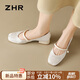 ZHR瑪麗珍鞋女新中式國風(fēng)粗跟女鞋氣質(zhì)復古旗袍單鞋女 CG71F 米白 38