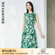顏域氣質(zhì)圓領(lǐng)碎花無袖連衣裙女春裝2025年新款收腰減齡印花背心裙 綠花 M 38