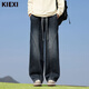 KIEXI美式牛仔褲男春秋季休閑褲子男士港風(fēng)松緊腰垂感百搭闊腿褲長(cháng)褲潮 藍灰 L 【身高165-178 125-135斤】
