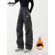 JEEP SPIRIT吉普藍三防沖鋒褲男女春夏季傘兵運動(dòng)防風(fēng)徒步登山速干工裝褲 碳灰色【加絨加厚】  S（建議90斤-115斤）
