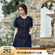 Olrain【七夕】歐芮兒牛仔連衣裙女夏季新款復古洋氣減齡圓領(lǐng)短裙 普魯士藍 S