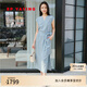 EP雅瑩女裝 100%亞麻飛飛袖高智感通勤V領(lǐng)收腰連衣裙 2025夏季新款4145A 藍色 M
