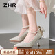 ZHR高跟鞋女仙女水晶婚鞋珍珠尖頭鞋子細跟淺口單鞋配裙子IE01銀色37