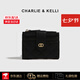 CHARLIE & KELLI品牌 CK輕奢包包女夏簡(jiǎn)約女士錢包多卡位按扣百搭小巧錢包 黑色