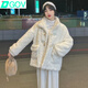 DGOV羊羔毛外套女2025年新款冬季外穿中長款加厚毛毛絨立領(lǐng)寬松大衣女 牛角扣奶白色 S 建議80-100斤