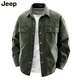 JEEP長(cháng)袖襯衫秋冬季男士戶(hù)外防風(fēng)保暖休閑工裝襯衣 軍綠色 M