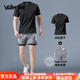 Walker Shop高端品牌運(yùn)動(dòng)套裝男馬拉松跑步訓(xùn)練冰絲夏季短袖短褲晨跑套裝 黑灰兩件套【后腰口袋】 L 【130-145斤】
