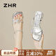ZHR涼鞋女夏季透明水晶粗跟一字帶鞋子蝴蝶結(jié)露趾水鉆女鞋KH30銀色37