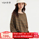 飛鳥(niǎo)和新酒大碼時(shí)尚新款2025秋圓領(lǐng)條紋休閑顯瘦長(cháng)袖T恤上衣女 條紋橄欖綠HNG07 L