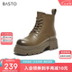百思圖24冬商場(chǎng)同款簡(jiǎn)約休閑馬丁靴粗跟女短靴BF373DD4 卡其色絨里 38
