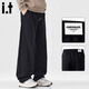 :CHOCOOLATEit加絨加厚新款休閑褲男冬季潮牌保暖寬松直筒褲 黑色常規 XL