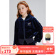 ELLE KIDS童裝 千禧風(fēng)繡花標絲絨套裝女童春秋季連帽外套/松緊微喇褲可選 藏青色-外套 165 (M)