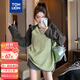唐獅（TonLion）2025秋女圓領(lǐng)袖子拼接插肩袖長(cháng)袖T恤
