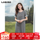 LAGOGO全棉字母蕾絲寬松連衣裙女拉谷谷2025年夏季新款中長(cháng)直筒裙 灰色 M