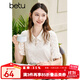 百圖betu女裝夏季新款襯衫泡泡袖設計感蕾絲短袖襯衫女2305T25 杏色 M