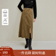 茵曼2025秋冬女裝新款復古毛邊開(kāi)叉水洗牛仔半身裙高腰顯瘦A字裙 深咖色 M