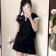 羽毛球服女套裝短袖短裙速干運動(dòng)服學(xué)生球衣POLO衫上衣球裙女款潮 301黑上衣+101黑裙 L