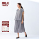 無印良品（MUJI）強(qiáng)捻 法國袖罩衫 短袖上衣女款女裝純棉25年夏季 BC2MMC5S 黑色格紋 L (165/88A)