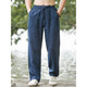 好布衣（HAOBUYI）亞麻褲子男春秋季2024中國風(fēng)寬松棉麻休閑褲男松緊腰直筒長(cháng)褲 藍色 春秋款 長(cháng)褲 XL 130-145斤