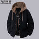 馬克華菲（FAIRWHALE）新款假兩件工裝連帽夾克男士寬松純棉休閑時(shí)尚百搭潮流帥氣男外套 黑色/MARK XL 【推薦體重125-145斤】
