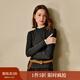茵曼（INMAN）2025秋冬女裝新款復古半高領(lǐng)花邊袖T恤顯瘦長(cháng)袖內搭套頭上衣 黑灰色 M