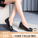 金利來（goldlion）女鞋坡跟皮鞋時尚圓頭牛皮淺口一腳蹬單鞋女 G662320016黑色37