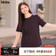 MsShe大碼女裝2025夏裝【天絲棉】高端顯瘦短袖正肩T恤女微胖妹妹 西梅紫色現貨 5XL