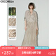 COCOBELLA重工5米壓褶萊賽爾珠光半身裙女大擺A字長裙HS0040 香檳色 M