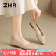 ZHR單鞋女溫柔風百搭軟平底豆豆鞋復古方頭輕便套腳女鞋 AH122杏色37