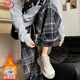浪莎復古格子褲女加絨加厚冬季2025新款高腰垂感寬松休閑慵懶闊腿褲